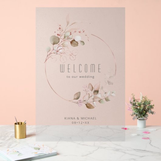 Dreamweaver Foliage Wedding Welcome Blush ID817 Acryl Bord (Huwelijk)