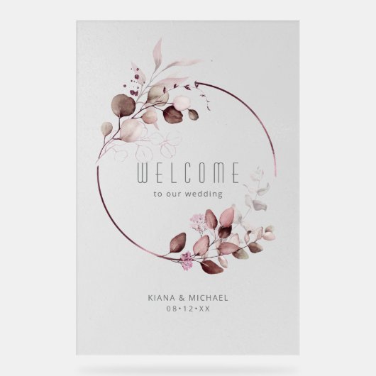 Dreamweaver Foliage Wedding Welcome Burgundy ID817 Acryl Bord (Voorkant)