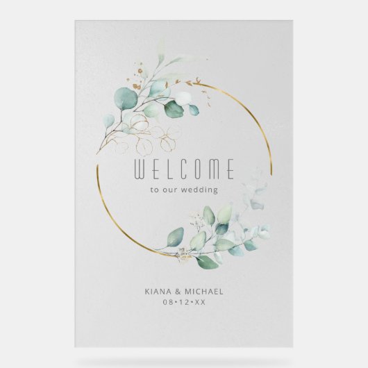 Dreamweaver Foliage Wedding Welcome Green/Blue ID8 Acryl Bord (Voorkant)