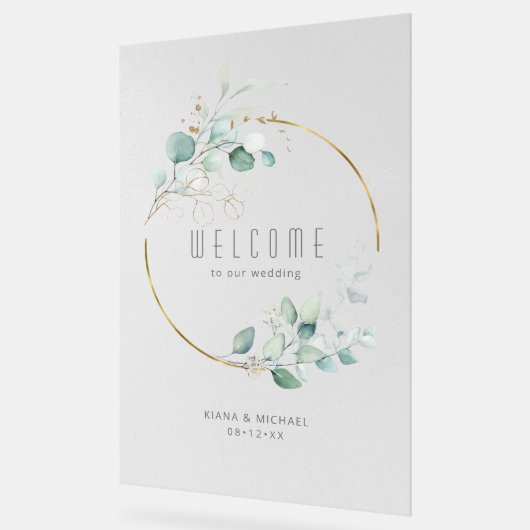 Dreamweaver Foliage Wedding Welcome Green/Blue ID8 Acryl Bord (Hoek)