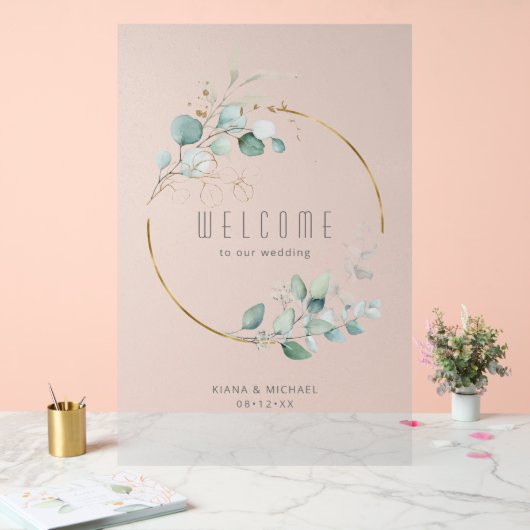 Dreamweaver Foliage Wedding Welcome Green/Blue ID8 Acryl Bord (Huwelijk)