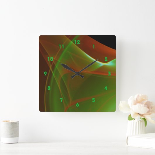 Dreamweaver Green en Oranje Sweep Fractal Vierkante Klok (Huis)