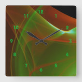 Dreamweaver Green en Oranje Sweep Fractal Vierkante Klok (Voorkant)