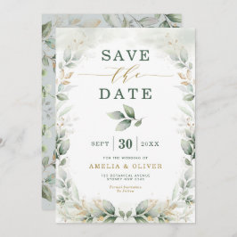Dreamweaver Greenery Gold Eucalyptus Save the Date Kaart
