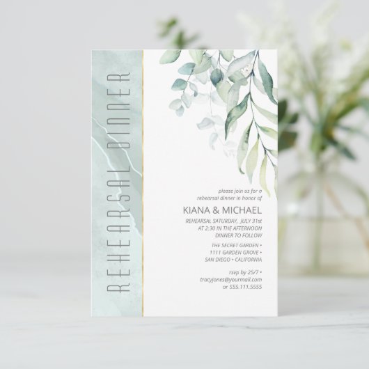 Dreamweaver Greenery Rehearsal Dinner Green/Blue I Kaart (Staand voorkant)