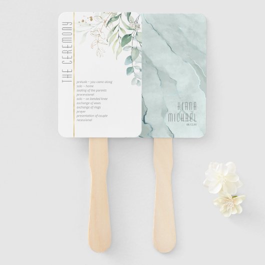 Dreamweaver Greenery Wedding Ceremony Green/Blue I Handwaaier (Voorkant en achterkant)