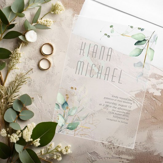 Dreamweaver Greenery Wedding Green/Blue ID817 Acryl Uitnodigingen