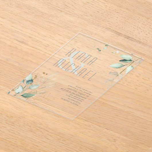 Dreamweaver Greenery Wedding Green/Blue ID817 Acryl Uitnodigingen (Laagn)