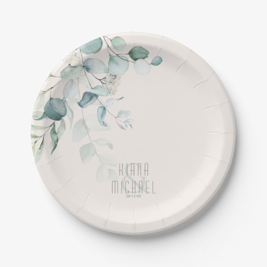 Dreamweaver Greenery Wedding V2 Green/Blue ID817 Papieren Bordje (Voorkant)