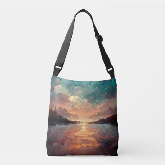 Dreamweaver Lake and Sunset | Landschapsverf Crossbody Tas (Voorkant)