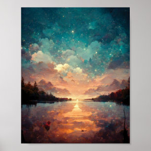 Dreamweaver Lake and Sunset   Landschapsverf Poster