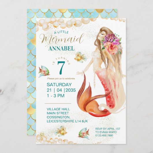 Dreamweaver Mermaid Birthday Party Invitation Kaart (Voorkant / Achterkant)