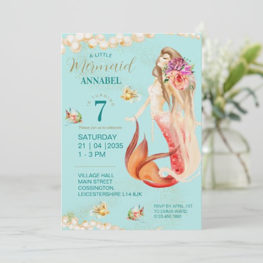 Dreamweaver Mermaid Birthday Party Kaart (Staand voorkant)