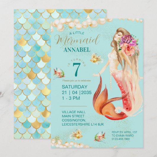 Dreamweaver Mermaid Birthday Party Kaart (Voorkant / Achterkant)