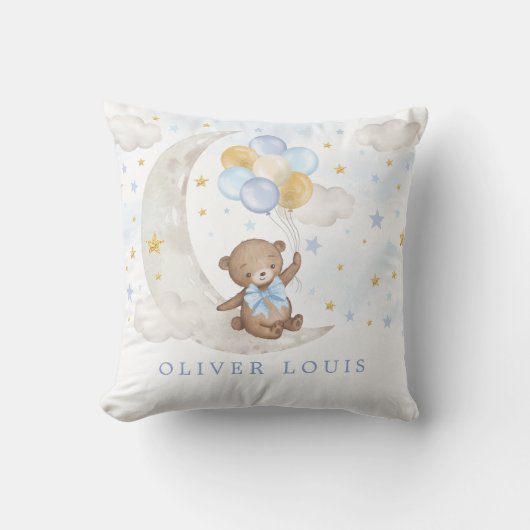 Dreamweaver Moon Teddy Bear Blue Gold Balloons Bab Kussen (Voorkant)