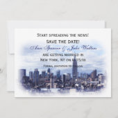 Dreamweaver Navy Blue NYC Skyline Save the Date H Kaart (Achterkant)