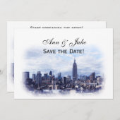 Dreamweaver Navy Blue NYC Skyline Save the Date H Kaart (Voorkant / Achterkant)