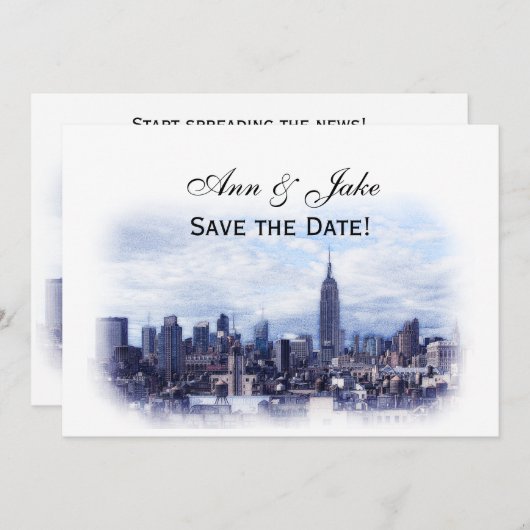 Dreamweaver Navy Blue NYC Skyline Save the Date H Kaart (Voorkant / Achterkant)