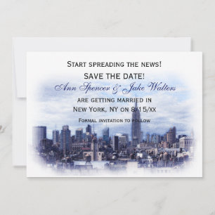 Dreamweaver Navy Blue NYC Skyline Save the Date H Kaart