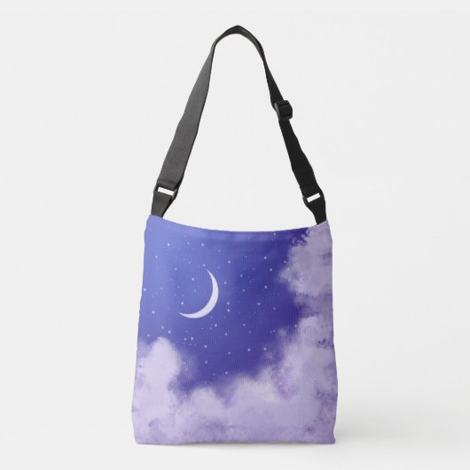 Dreamweaver Night Sky met Crescent Moon Crossbody Tas (Voorkant)