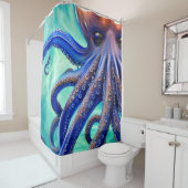 Dreamweaver Octopus Blue Ocean Wave Pop Art Douchegordijn (In situ)