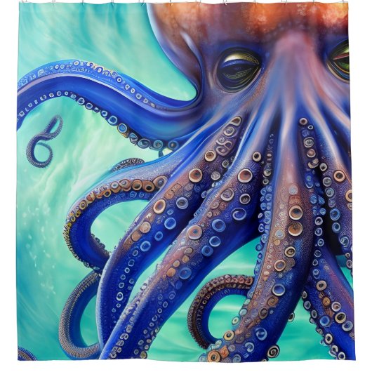 Dreamweaver Octopus Blue Ocean Wave Pop Art Douchegordijn (Voorkant)