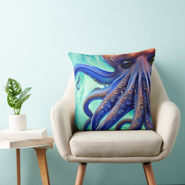 Dreamweaver Octopus Blue Ocean Wave Pop Art Kussen (Stoel)