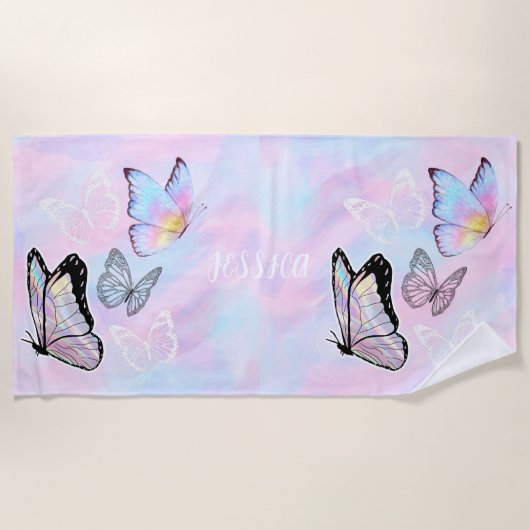 Dreamweaver Pastel Butterfly - Gepersonaliseerd Strandlaken (Voorkant)