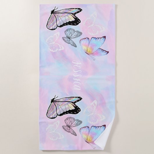 Dreamweaver Pastel Butterfly - Gepersonaliseerd Strandlaken (Voorkant)