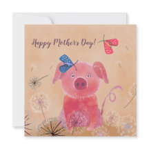 Dreamweaver Pig Flat Square-Moederdag kaart
