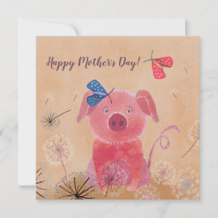 Dreamweaver Pig Flat Square-Moederdag kaart