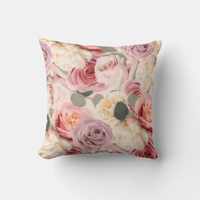 Dreamweaver Pink Floral Elegant Shabby Chic Rozen Kussen (Voorkant)