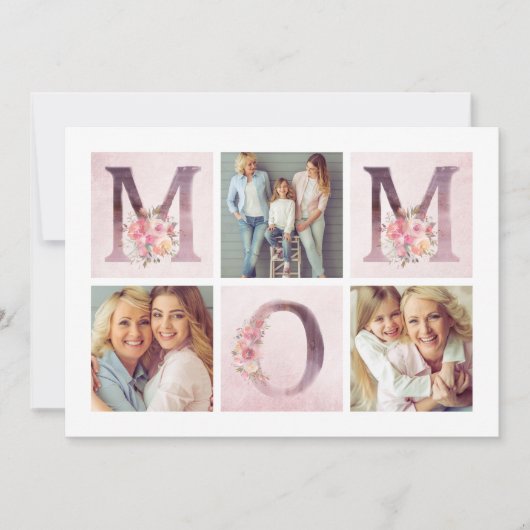Dreamweaver Pink Floral MOM Photo Collage Moederda Kaart (Voorkant)