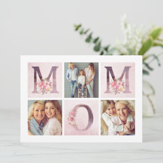 Dreamweaver Pink Floral MOM Photo Collage Moederda Kaart (Staand voorkant)