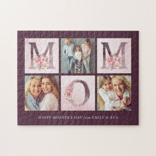 Dreamweaver Pink Floral MOM Photo Collage Moederda Legpuzzel (Horizontaal)