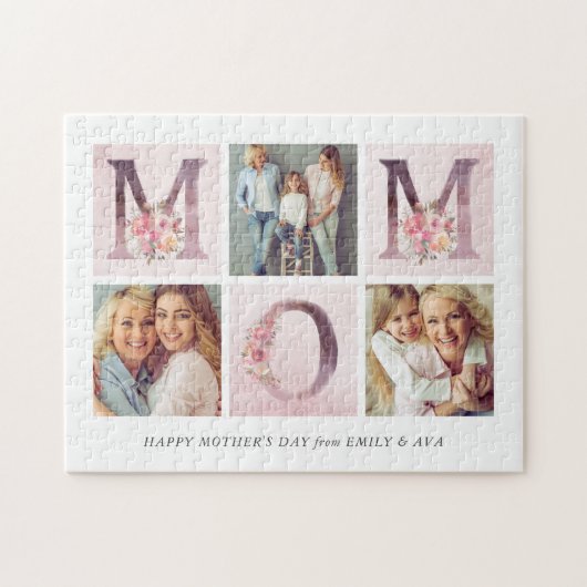 Dreamweaver Pink Floral MOM Photo Collage Moederda Legpuzzel (Horizontaal)