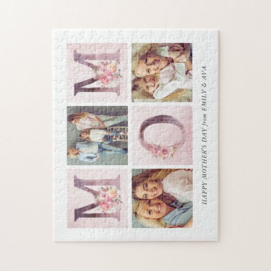 Dreamweaver Pink Floral MOM Photo Collage Moederda Legpuzzel (Verticaal)