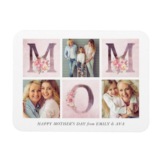 Dreamweaver Pink Floral MOM Photo Collage Moederda Magneet (Horizontaal)