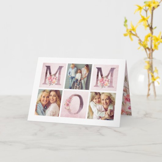 Dreamweaver Pink Floral MOM Photo Collage Valentij Kaart (Gele Bloem)