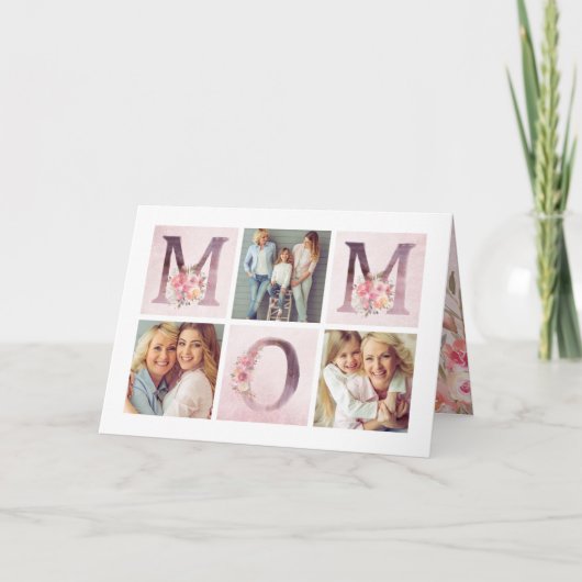 Dreamweaver Pink Floral MOM Photo Collage Valentij Kaart (Voorkant)