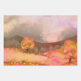 Dreamweaver Pink Oranje Waterverven Trio Inpakpapier Vel