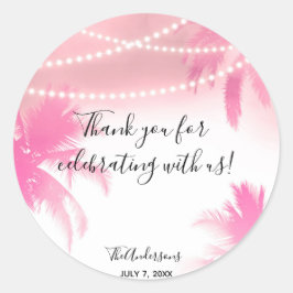 Dreamweaver Pink Palm Trees & String Lights Favor Ronde Sticker