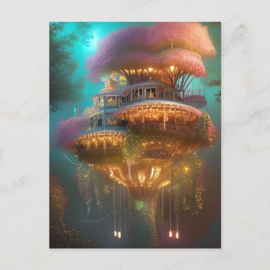 Dreamweaver Pink Treehouse Digital Art Briefkaart (Voorkant)