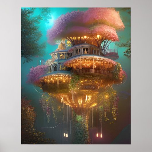 Dreamweaver Pink Treehouse Digital Art Poster (Voorkant)