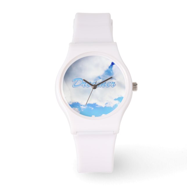 Dreamweaver Puffy White Clouds en Blue Sky Horloge (Voorkant)