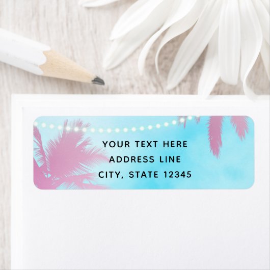 Dreamweaver roze palmbomen en blauwe hemellijnlich etiket (Insitu)