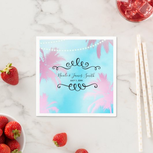 Dreamweaver roze palmbomen en blauwe hemellijnlich servetten (Insitu)