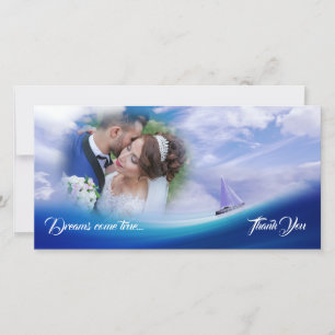 Dreamweaver Sailboat Wedding Foto: You Blue White Bedankkaart