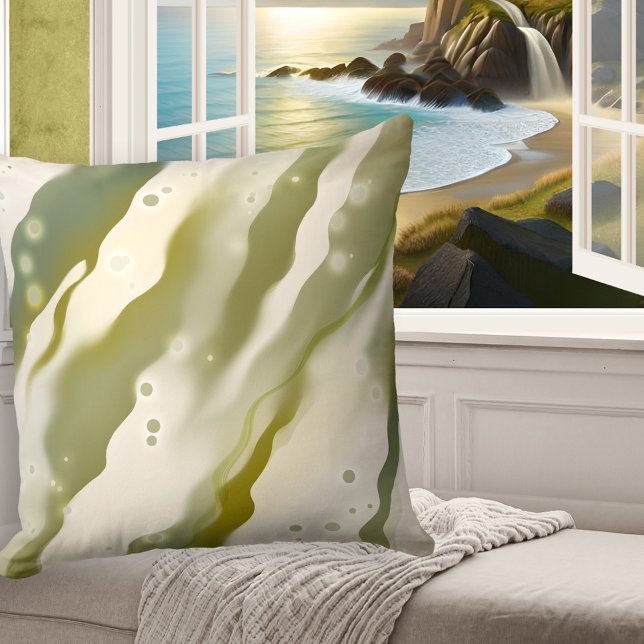 Dreamweaver Seaweed Abstract Green Art Pattern Pil Kussen (Modern pillow showing a green abstract painting with light sparkles, reminding of seaweed and ocean)