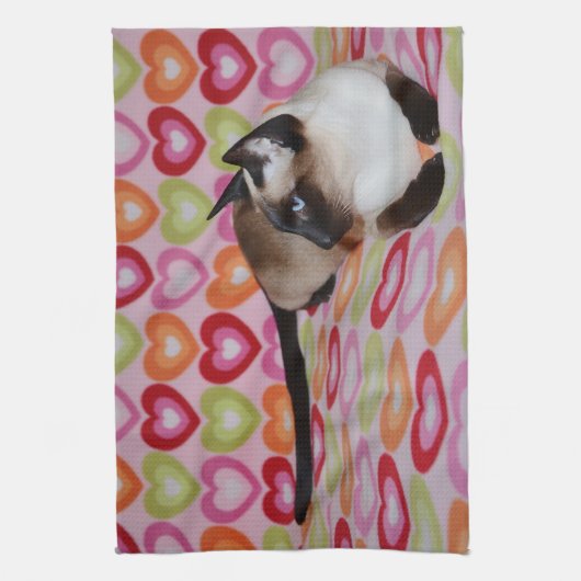 Dreamweaver Siamese Cat Hearts Theedoek (Verticaal)